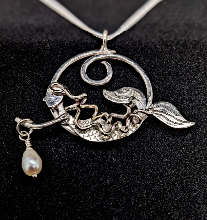 Sterling silver mermaid pendant, Silver necklace, Mermaid necklace