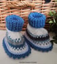 Fairisle Hand Knitted 90% & 100%  Merino Wool Booties 3-9 months 