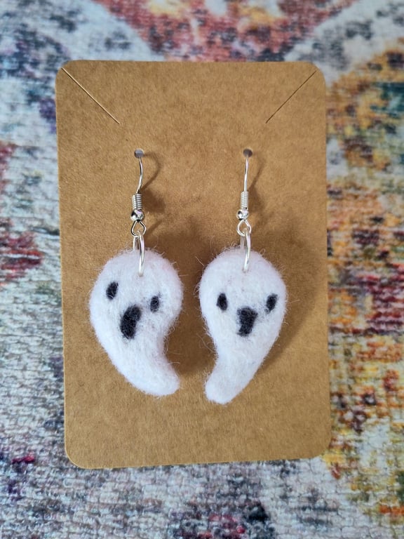 Needle-felted ghost earrings