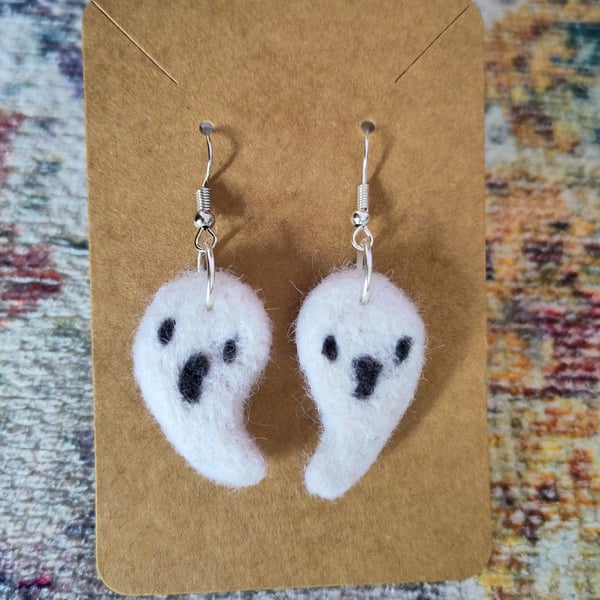 Needle-felted ghost earrings