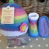 Baby Girl's Pastel Rainbow Hat & Bootie Gift Set 0-6 months size