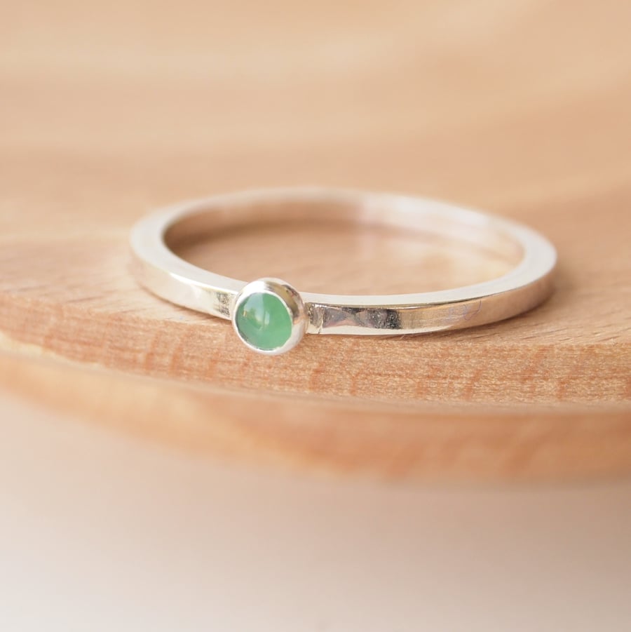 Emerald Ring in Sterling Silver, Stacking Emerald Ring