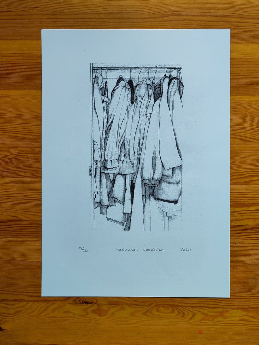 Original Art Risograph Print Limited Edition Mariannes Wardrobe