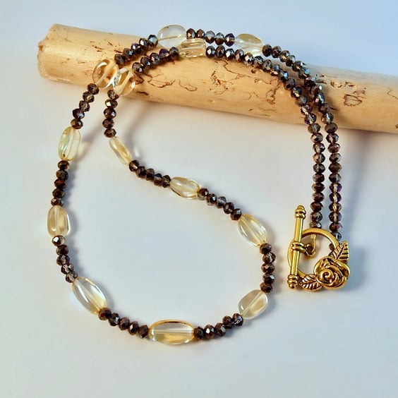Citrine Nugget Necklace With Faceted Glass - Handmade In Devon