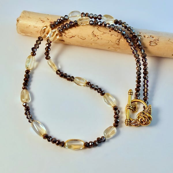 Citrine Nugget Necklace With Faceted Glass - Handmade In Devon