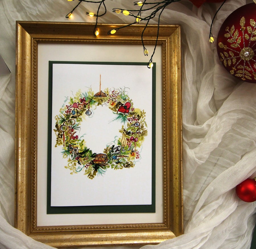 Bookish Christmas Wreath Card – Festive Wreath for Book Lovers