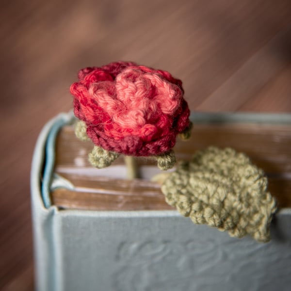 Red Rose Crochet Bookmark 