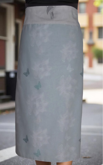 Apron Reversible Birds & Butterflies Pale grey & teal. Long length Shabby chic