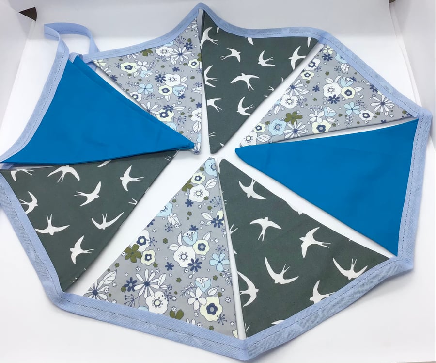 Summer Bunting Swallows Flowers Blues 