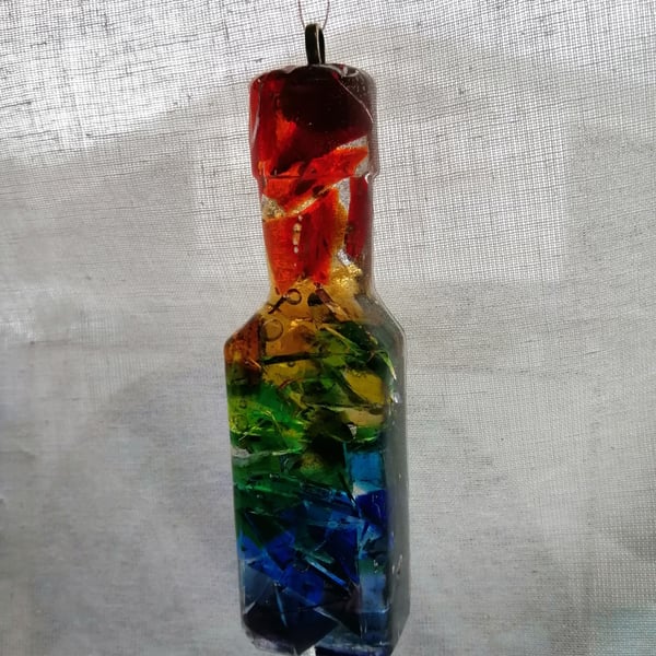 Rainbow Glass and Resin Bottle Suncatcher