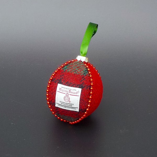 Harris tweed bauble Christmas tree decoration red and tartan ornament