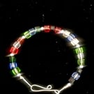 Boho Silver Bangle Bracelet - Multicoloured Square Beads