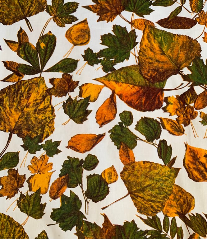 Retro Leaf Green Orange 50s 60s French AUTUMNE Romanex Midcentury Vintage Fabric