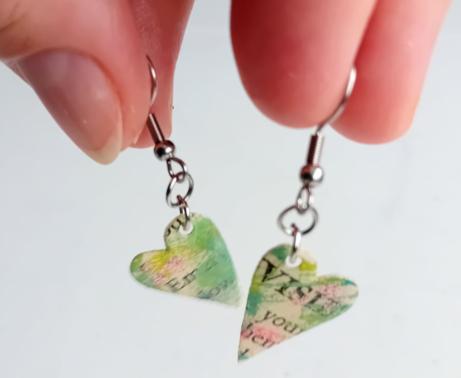 Asymetric Heart Dangle Earrings in Pastels