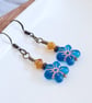 Deep sky blue boho flower earrings - Image 2