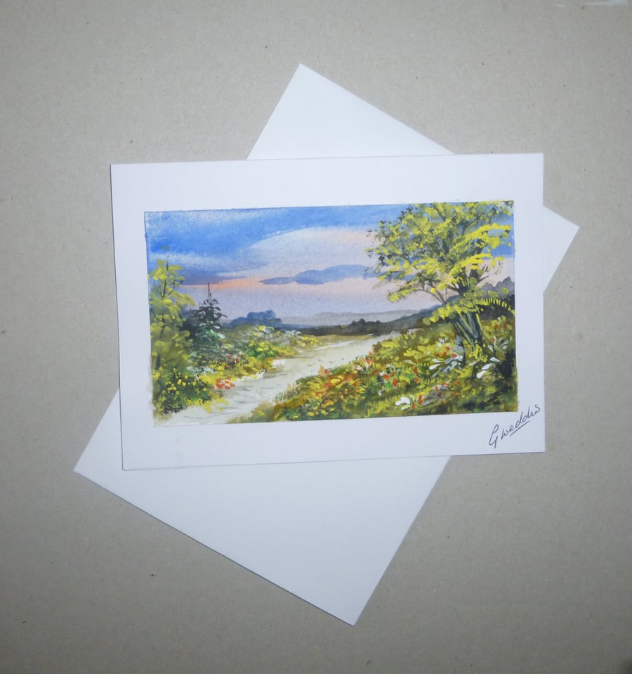 landscape watercolour hand painted greetings card ( ref FA236 A2 )