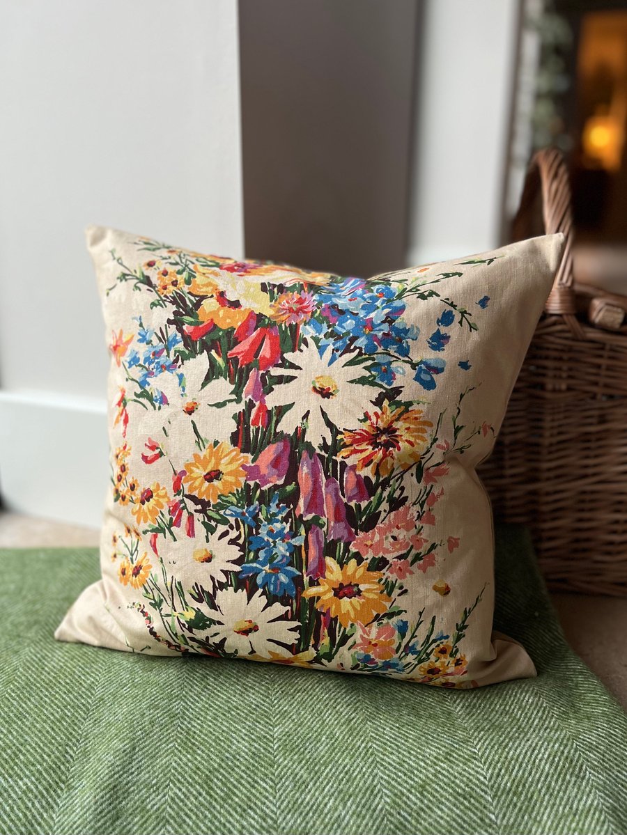 Vintage Floral cotton cushion cover for 18” square filler