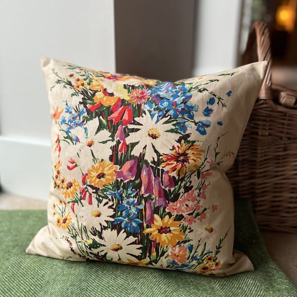 Vintage Floral cotton cushion cover for 18” square filler