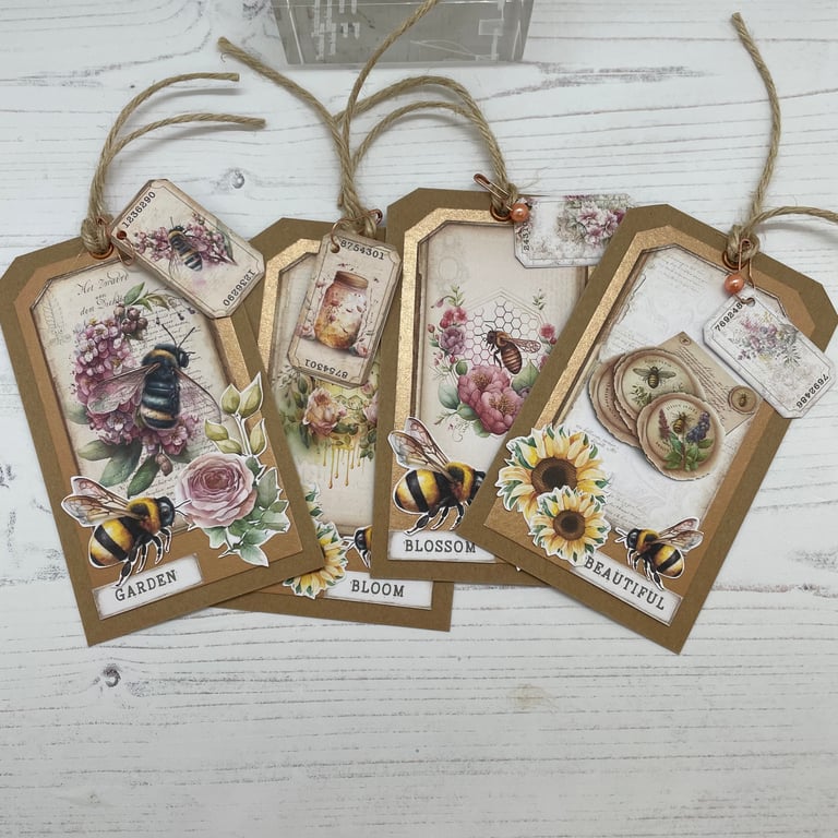 Bees and Honey set of 4 Tags by Carolee Crafts PB2 - 0010