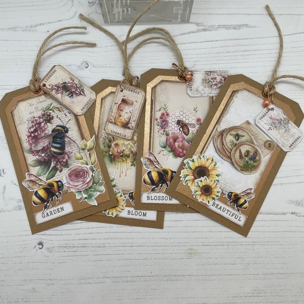Bees and Honey set of 4 Tags