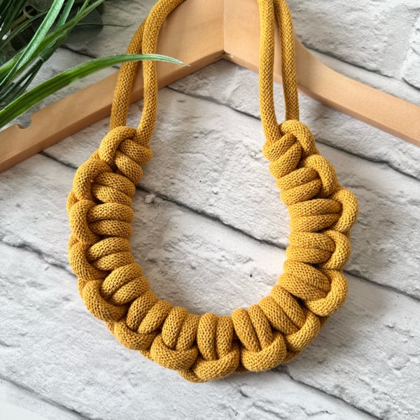 Chunky Woven Cotton Cord Necklace - Mustard