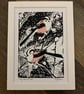 Long Tailed Tits Original Mounted Lino Print - Image 1