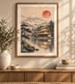 Golden Pavilion By The Lake Wall Art - Japandi Stillness Print (Physical Print)