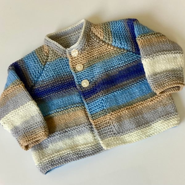 Baby cardigan blue mix yarn 0-3 months