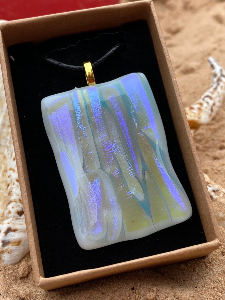Iridescent pastel fused glass pendant