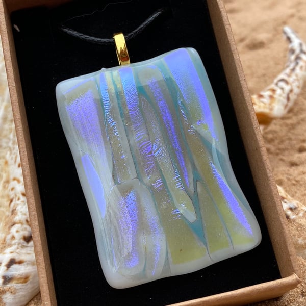 Iridescent pastel fused glass pendant
