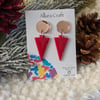 Stylish Red & Rose Gold Christmas Tree Earrings