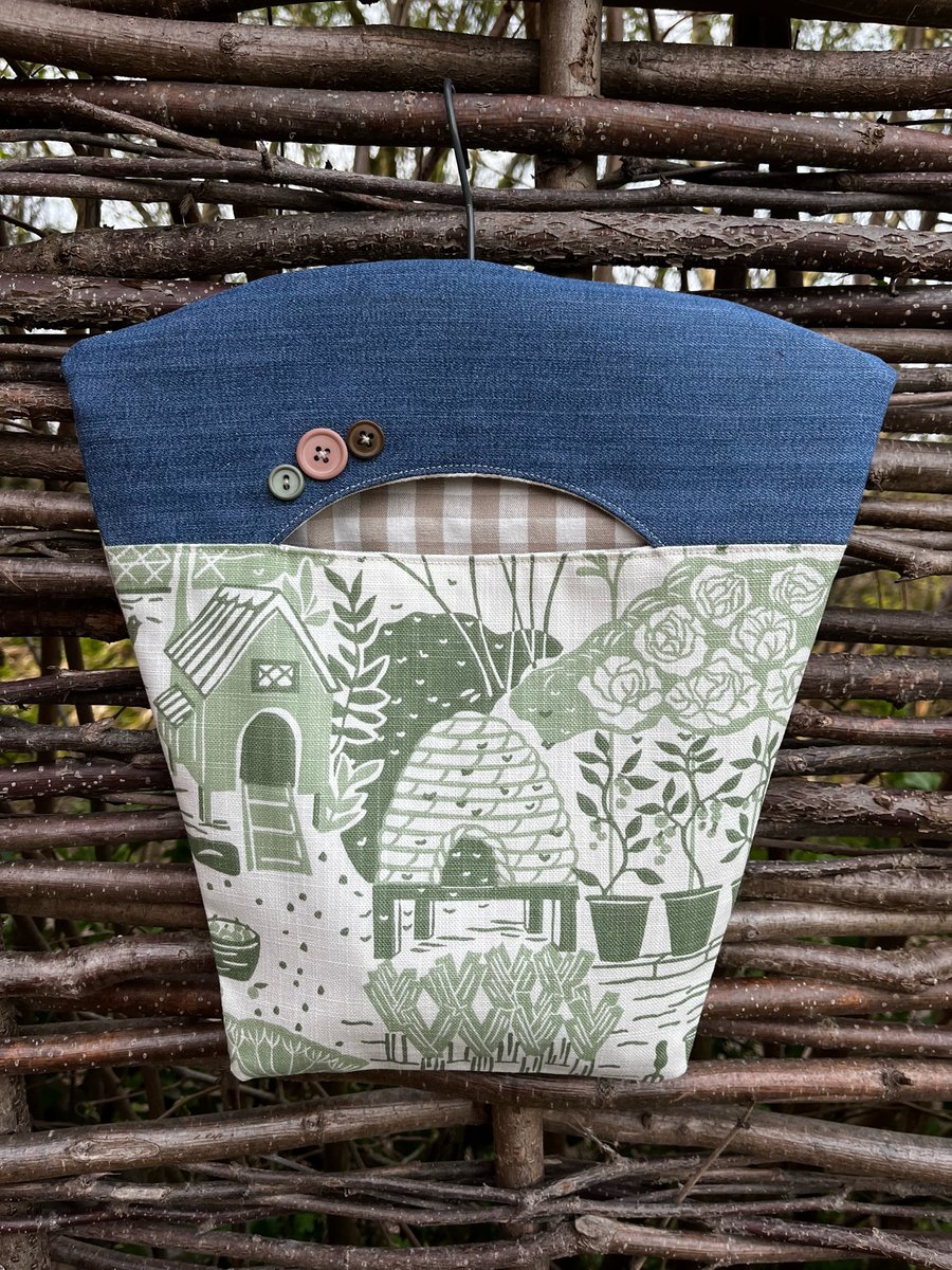 Peg Bag - cottage garden cotton reclaimed denim and gingham