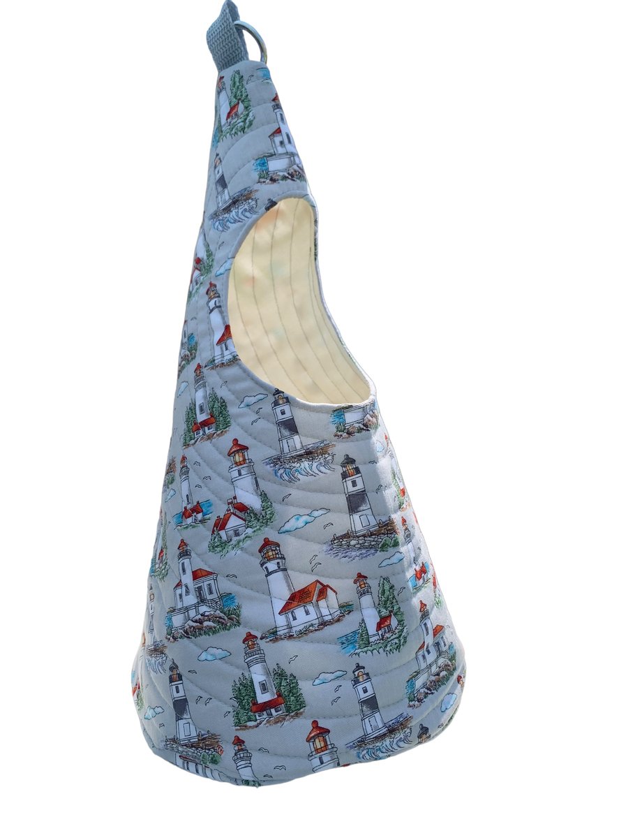 Quilted Handmade Peg Bag in grey featuring Lighthouses 