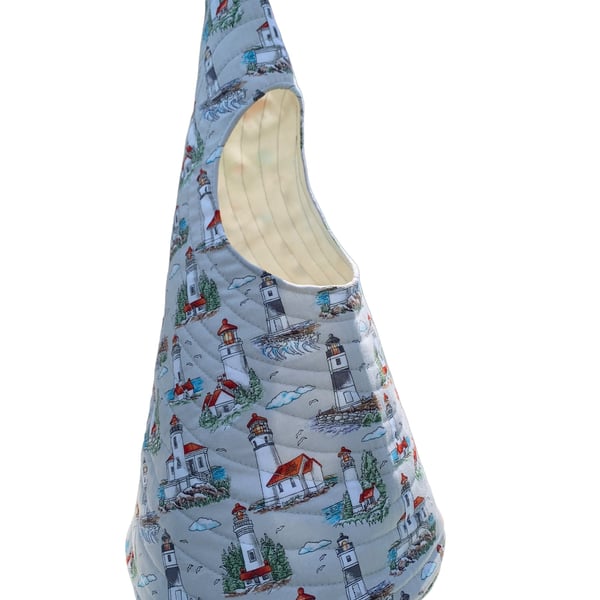 Quilted Handmade Peg Bag in grey featuring Lighthouses 