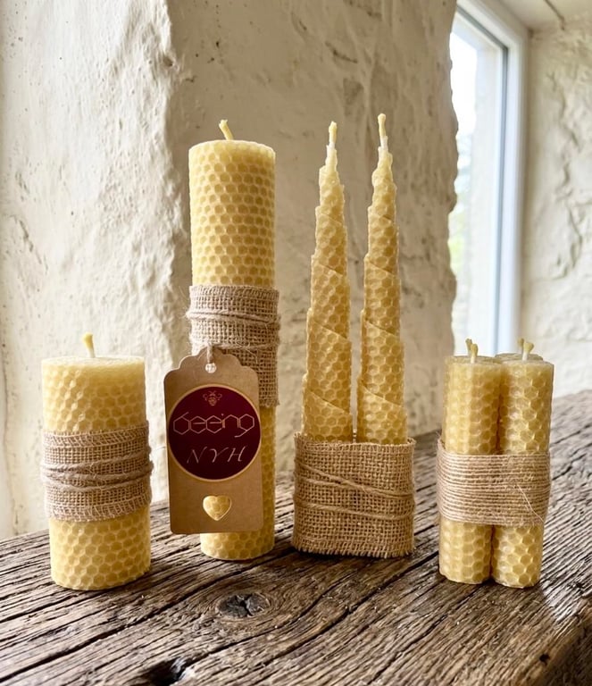 Large Beeswax Candle Collection Set of 8 Pure Handmade Candles