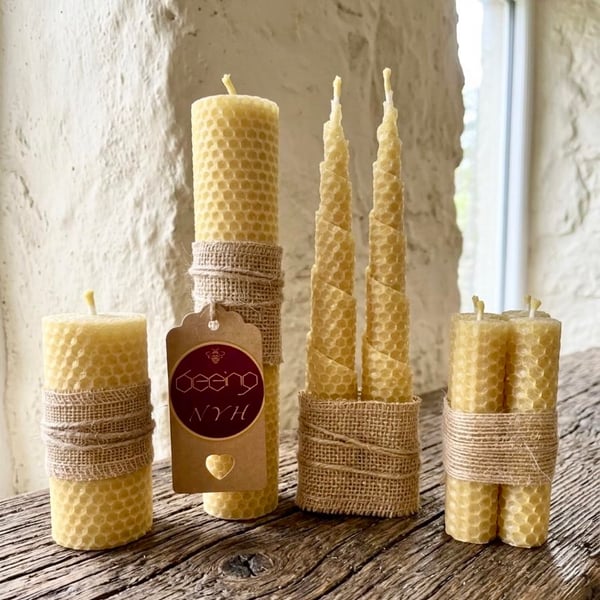 Large Beeswax Candle Collection Set of 8 Pure Handmade Candles