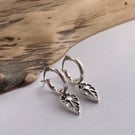 Huggie Hoop Earring With Hand Stamped Charm - Sterling Silver