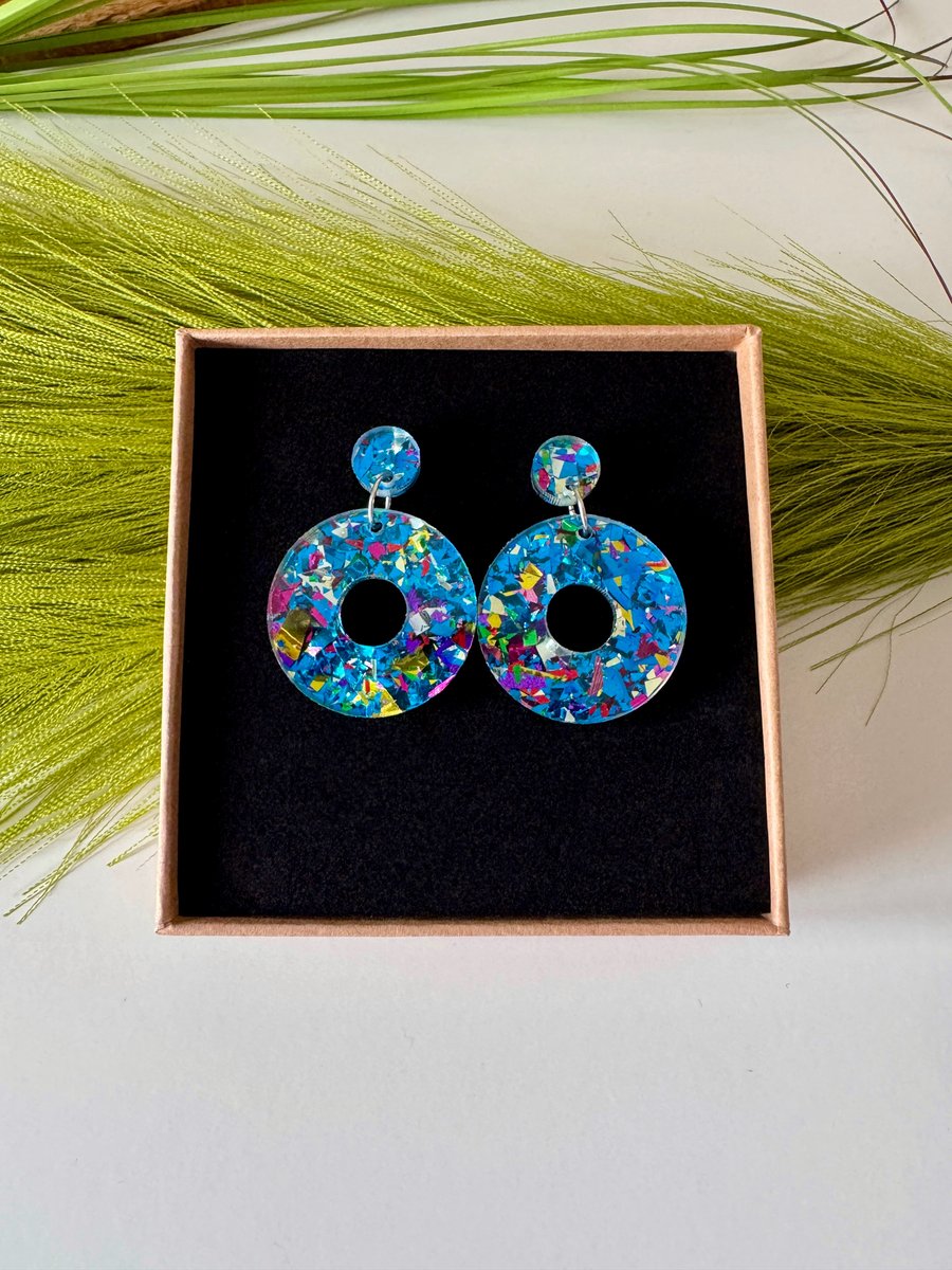 Confetti Blue Hoop Earrings