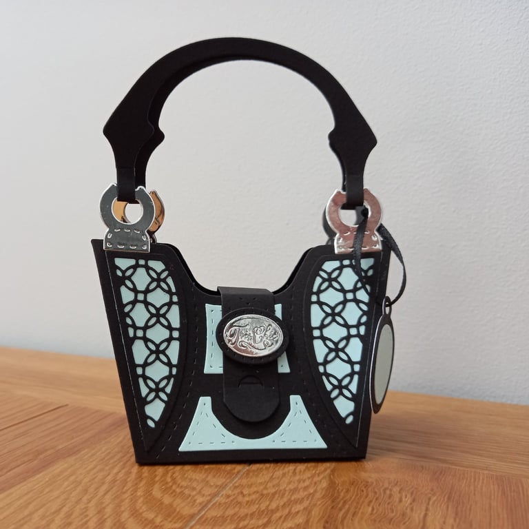 Blue Patterned "Tres Chic" Handbag style gift bag, handmade