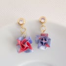 Beautiful Handmade Origami Rose Stud Earrings - Gemstone Stud in Blue, Purple