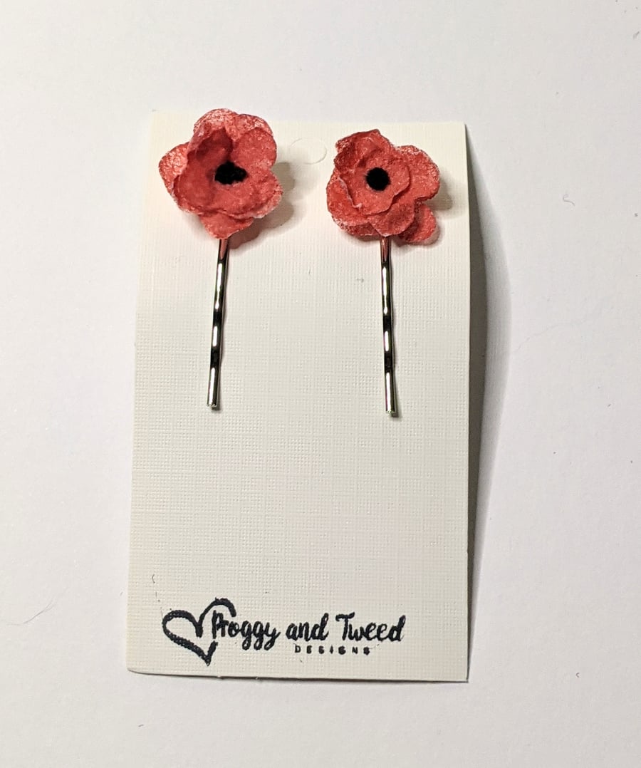 Pair of flower hair grips, Bobby pins, hair pins, flower hair accessories