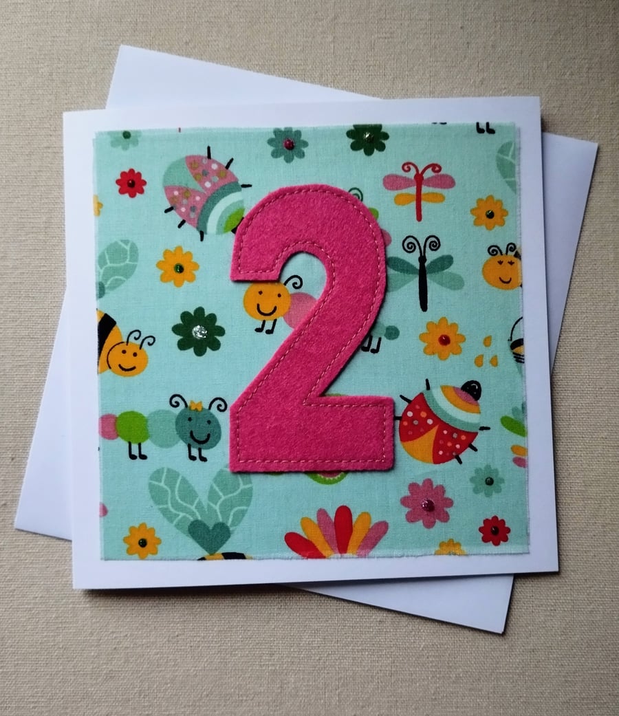 2nd Birthday Fabric Insects Card