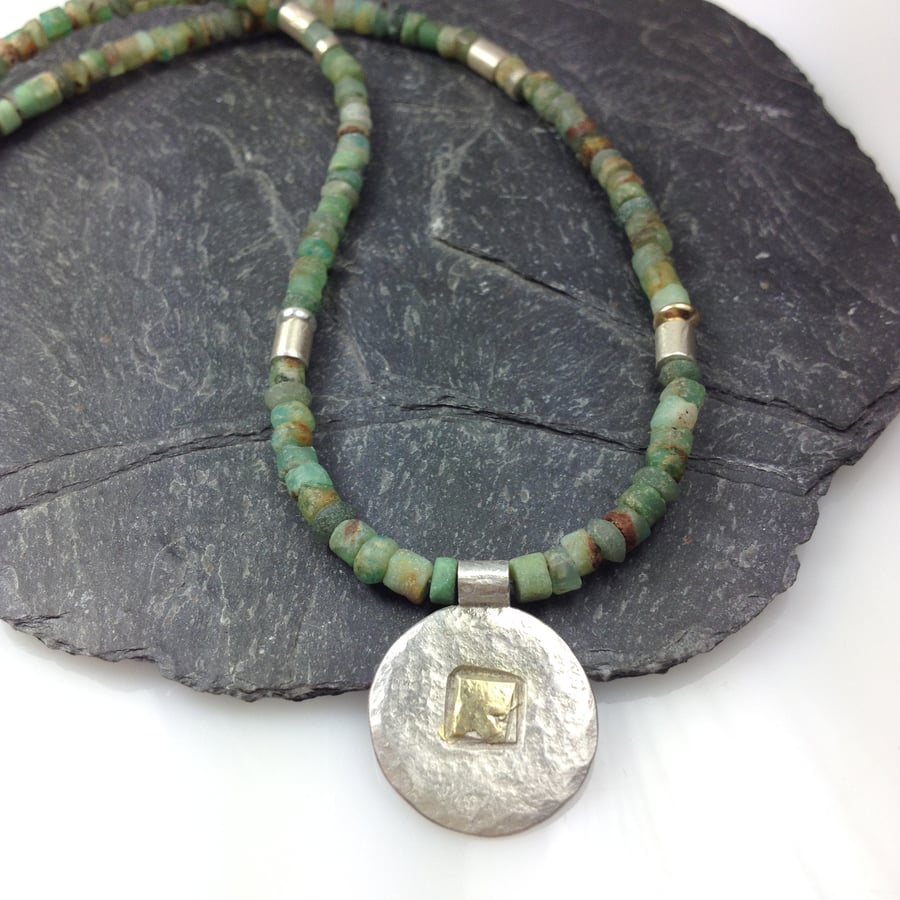 Silver 18ct gold and chrysoprase necklace