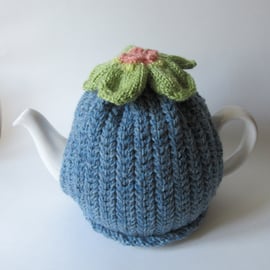 Tea cosie tea cosy - denim blue with anemone flower