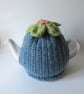 Tea cosie tea cosy - denim blue with anemone flower - Image 1