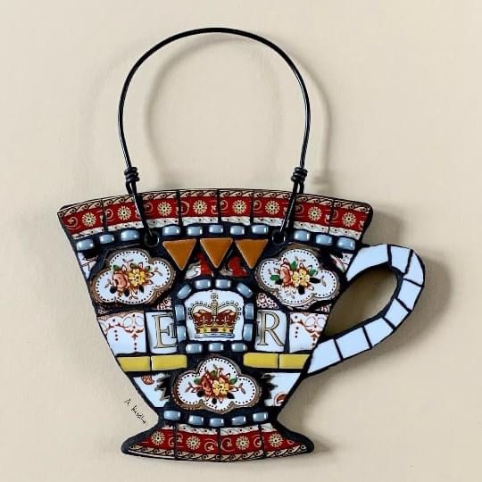 Original handcrafted pique assiette teacup mosaic by Amanda Rudkin