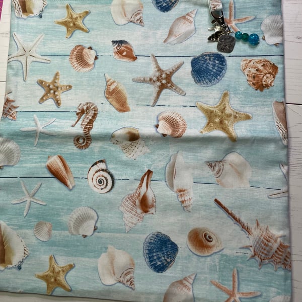 Blue Cotton with Sea Shell Print Tote Bag and Bag Charm