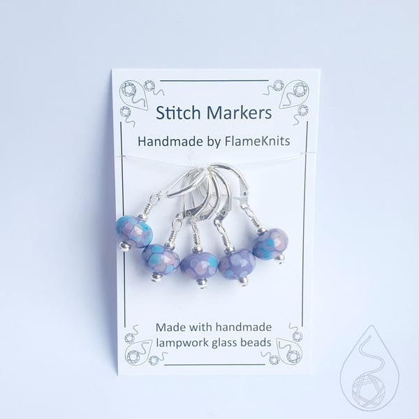 Lampwork Stitch Markers - Purples OOAK