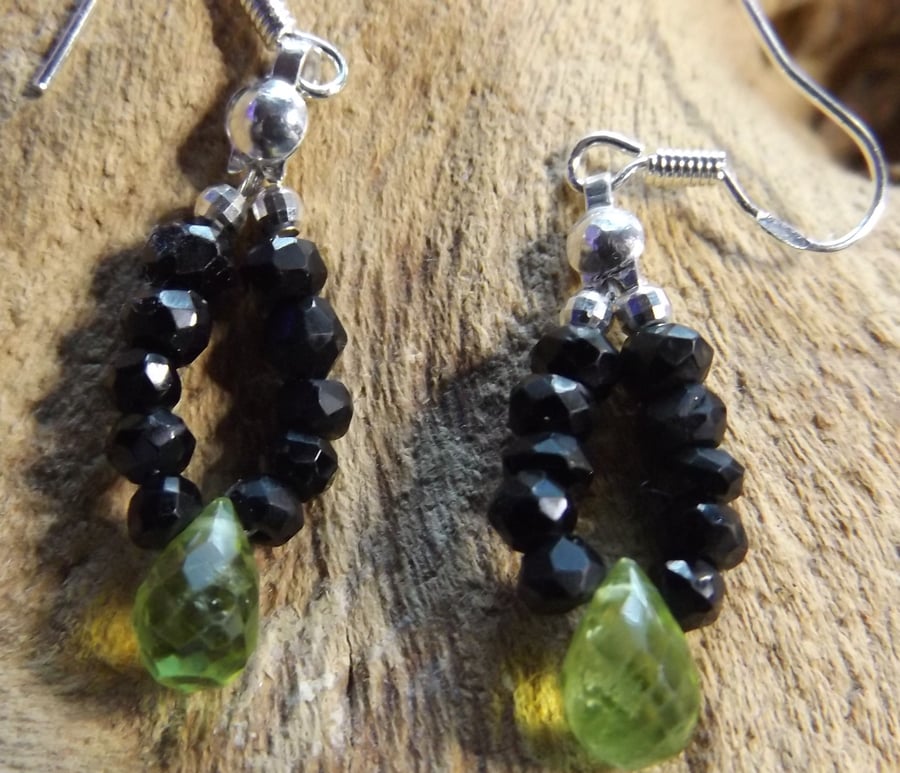 Sterling silver black spinel and peridot earrings