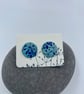 Pale teal and blue anodised aluminium cow parsley circle stud earrings - Image 2